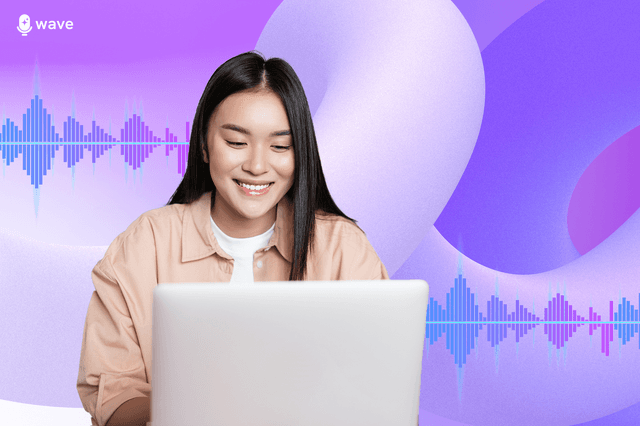 A woman sitting at her laptop, transcribing