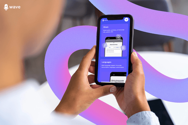 A phone running the wave transcription app